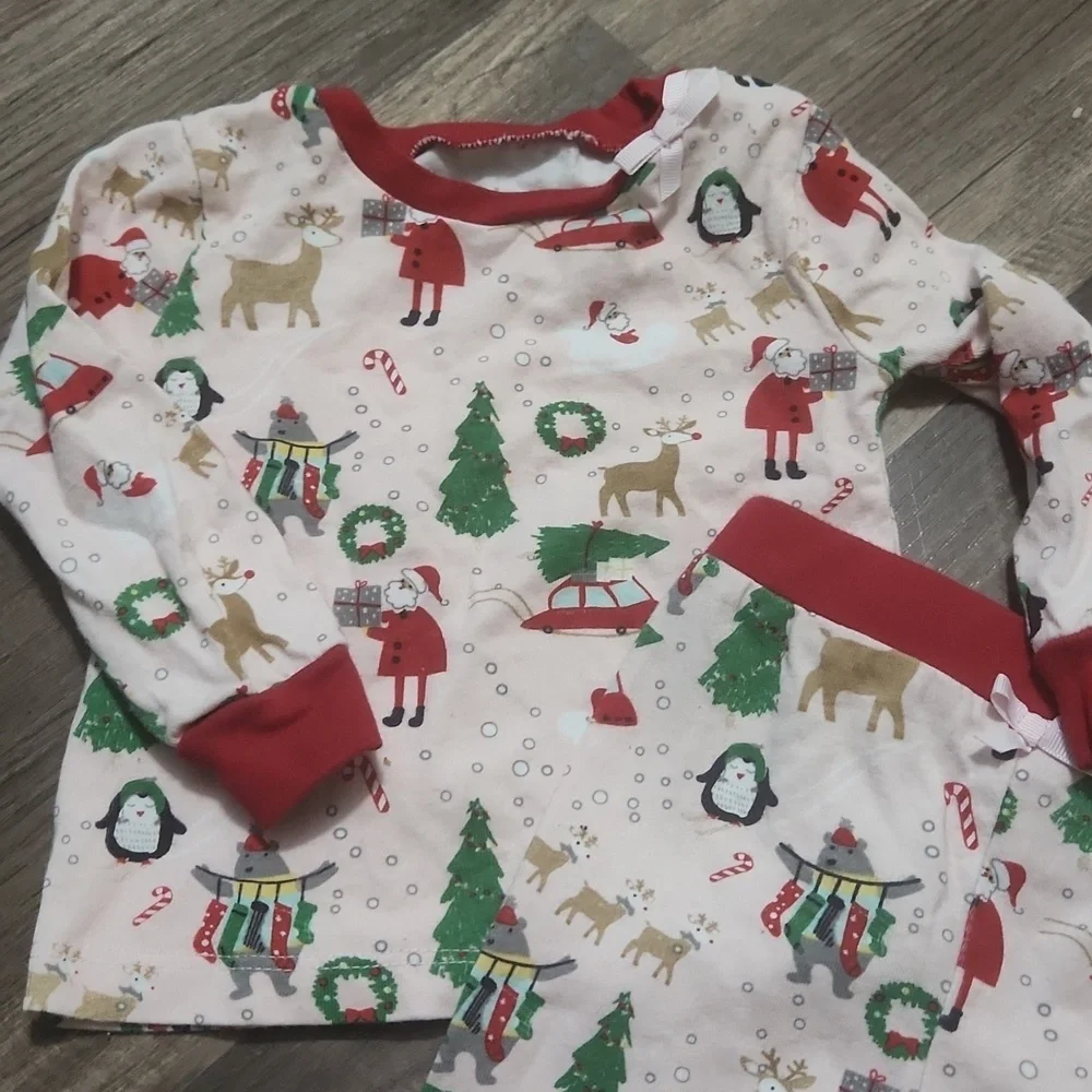 Mud Pie Pink & Red Holiday Christmas Pajamas Size 6-12 months